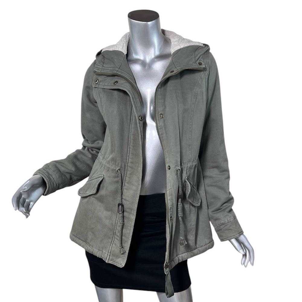 Sebby Sherpa Lined Hooded Utility Jacket Winter Coat Parka Olive Women's Medium